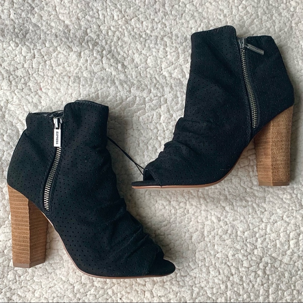 NWOT Express Perforated Suede Peep-Toe Bootie